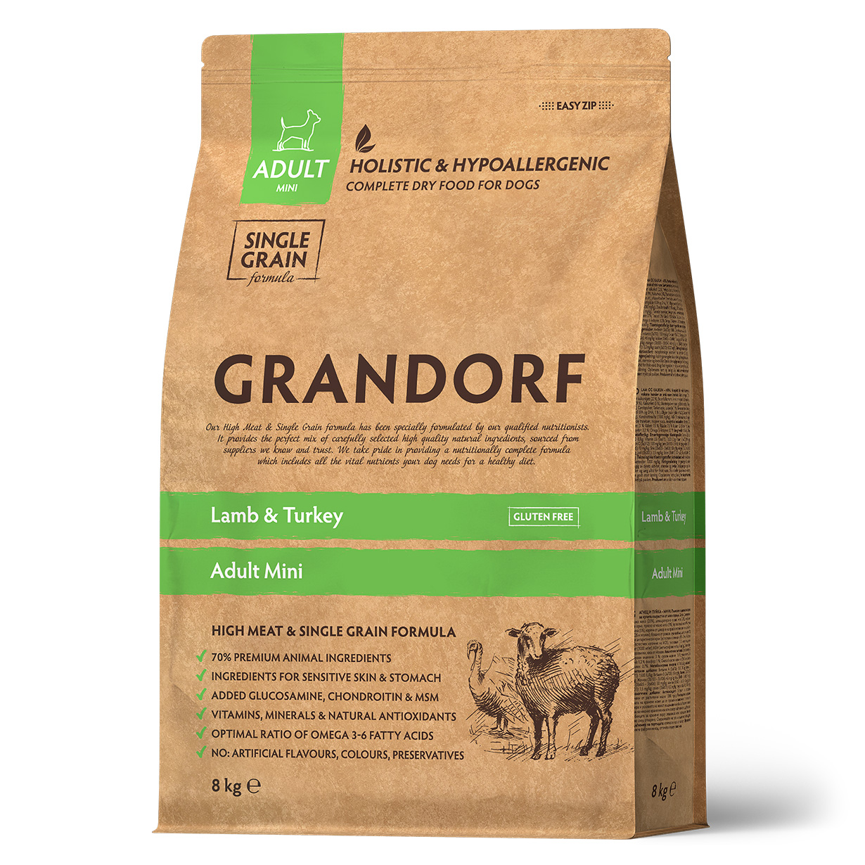 Корм для собак Grandorf Dog Lamb and Turkey Mini 8кг ягнёнок с индейкой для собак мини пород - фото 1
