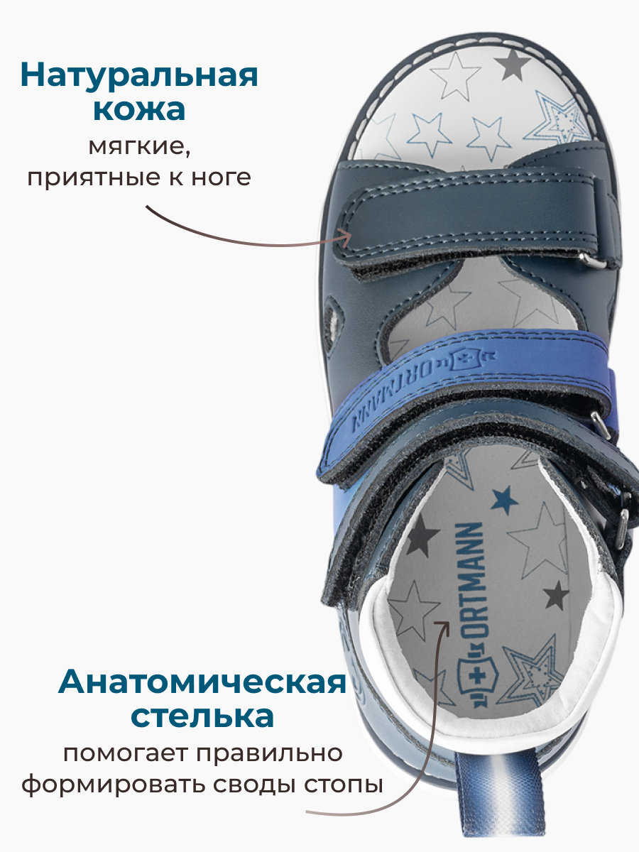 Сандалии ORTMANN kids 7.29_Kristof_голубой / синий микс, о/м - фото 4