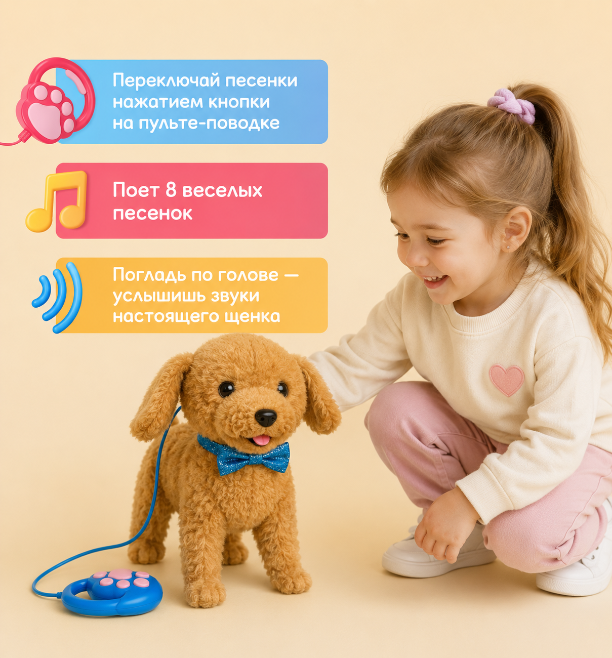 Мягкая игрушка BalaToys Мой Питомец На поводке - фото 2