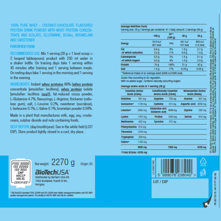 Протеин BiotechUSA 100% Pure Whey 2270 г. Шоколад - кокос