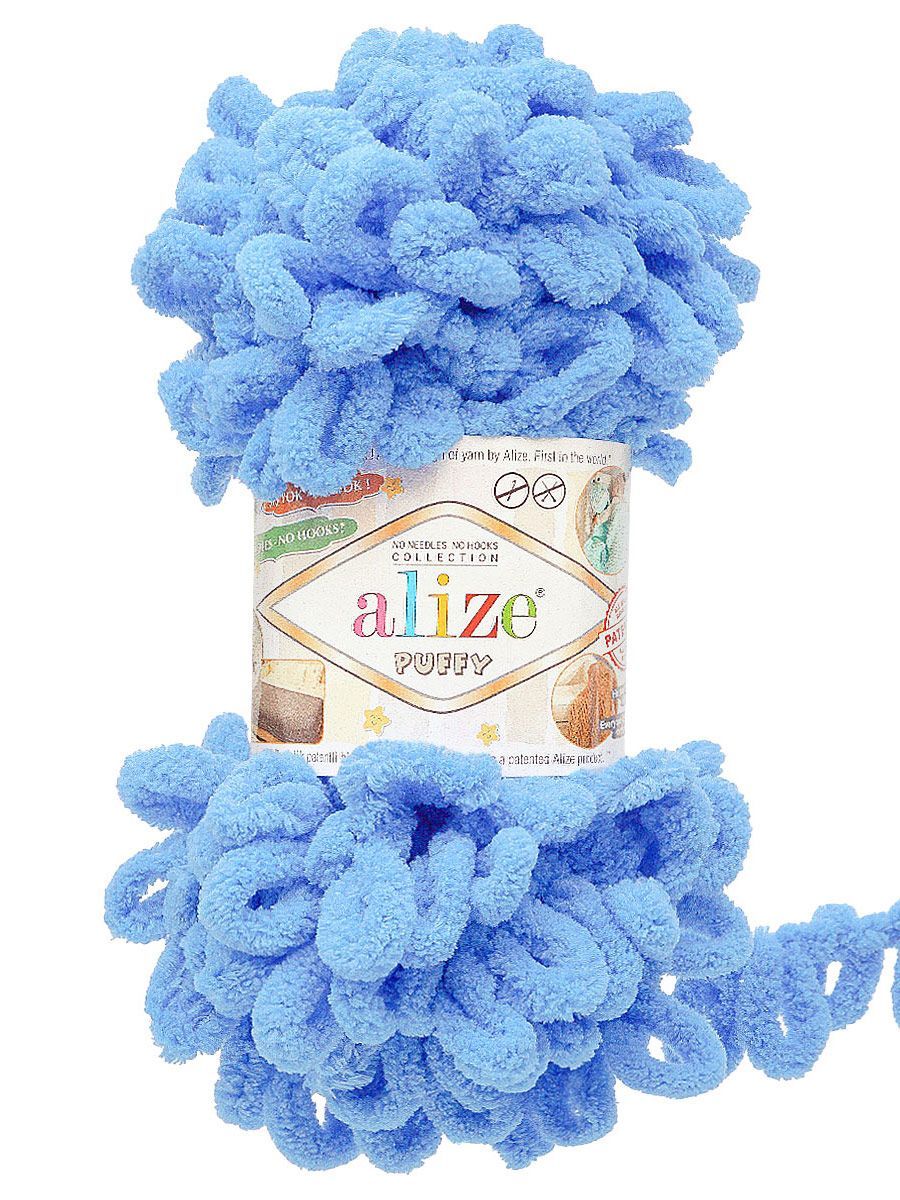 Пряжа для вязания Alize puffy 100 г 9 м микрополиэстер фантазийная плюшевая 289 синий 5 мотков - фото 4