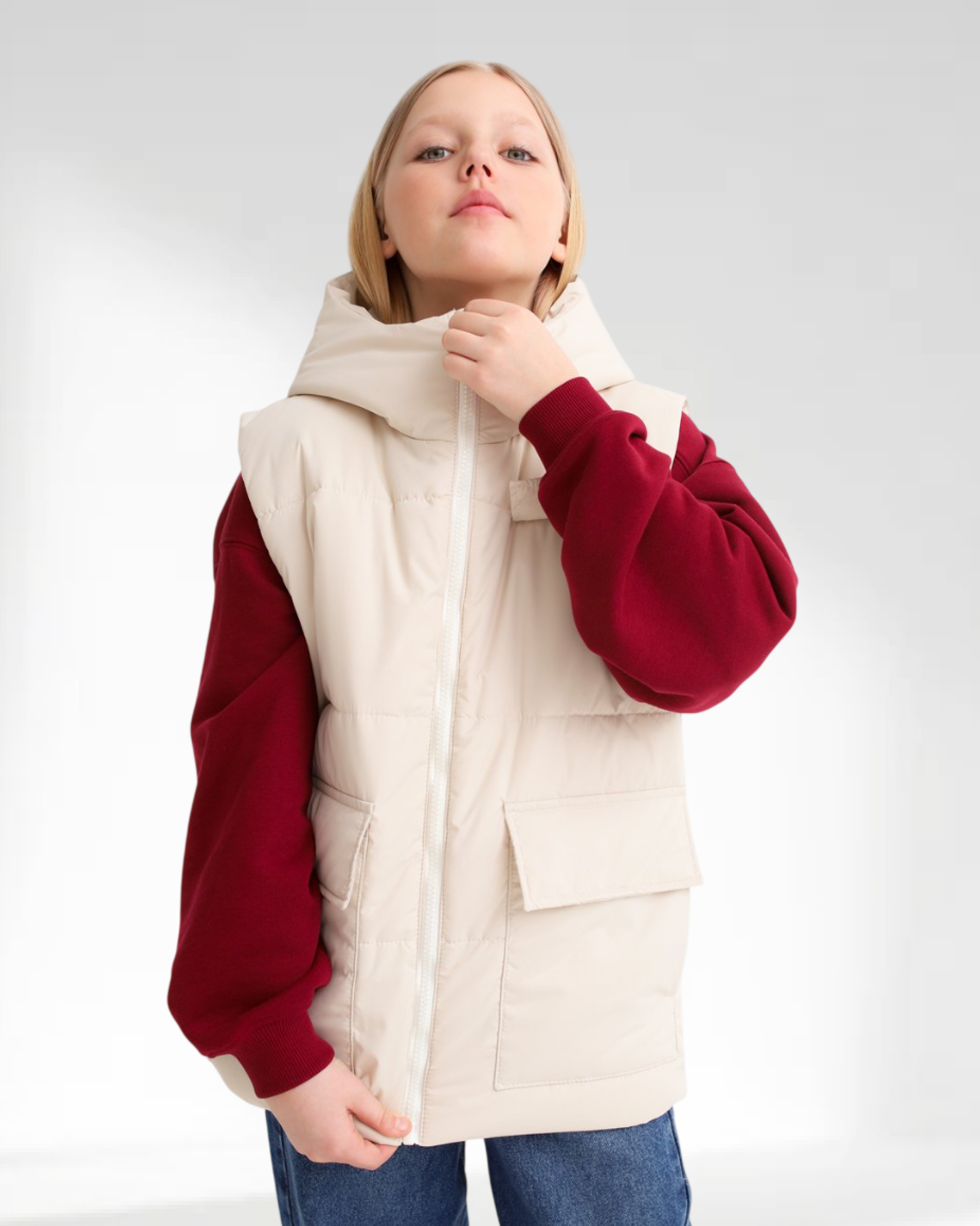 Жилет MINIDINO В-Ж-006Жилет с капюшоном утепленный тофу - фото 1