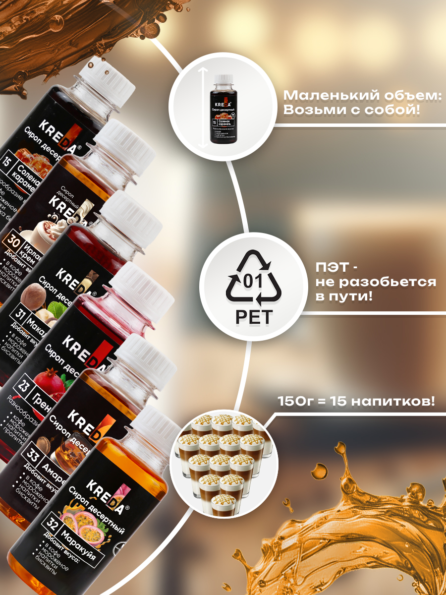 Сироп KREDA макадамия, соленая карамель, маракуйя, ирландский крем, гренадин, амаретто - фото 7