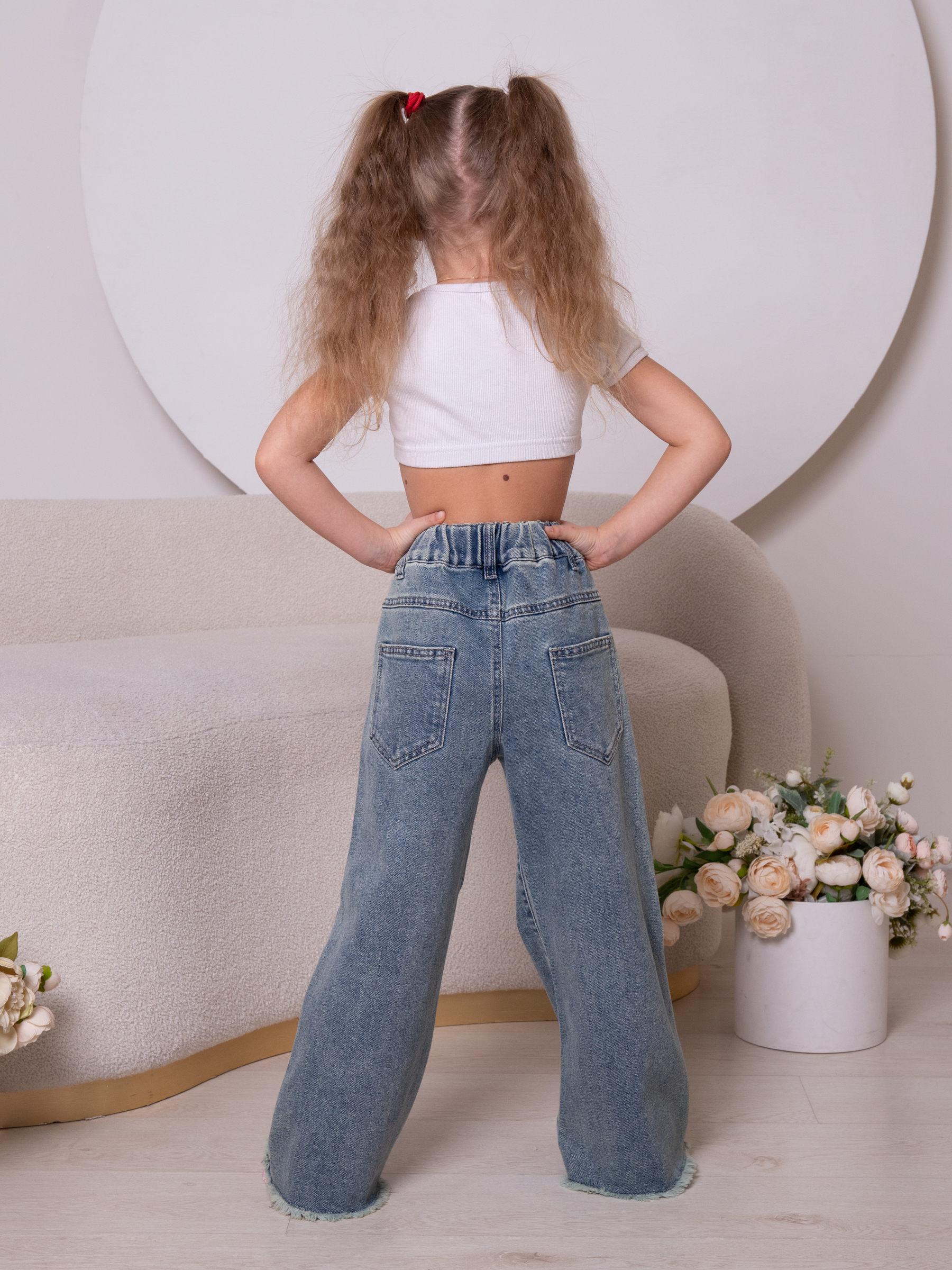 Джинсы iUkoworld Джинсы для девочки широкие палаццо на резинке - фото 3