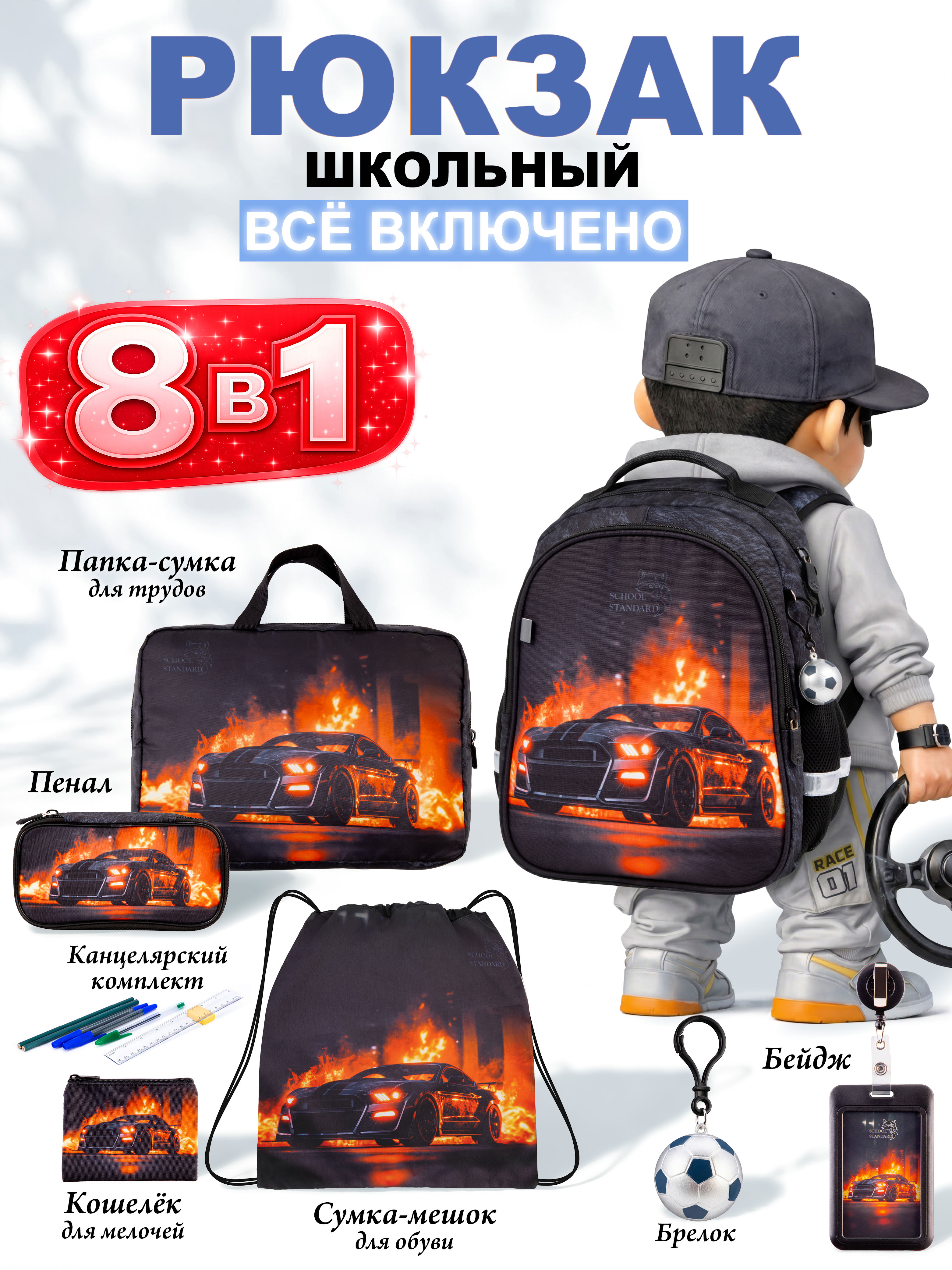 Рюкзак School Standard школьный для мальчика 8в1 - фото 1