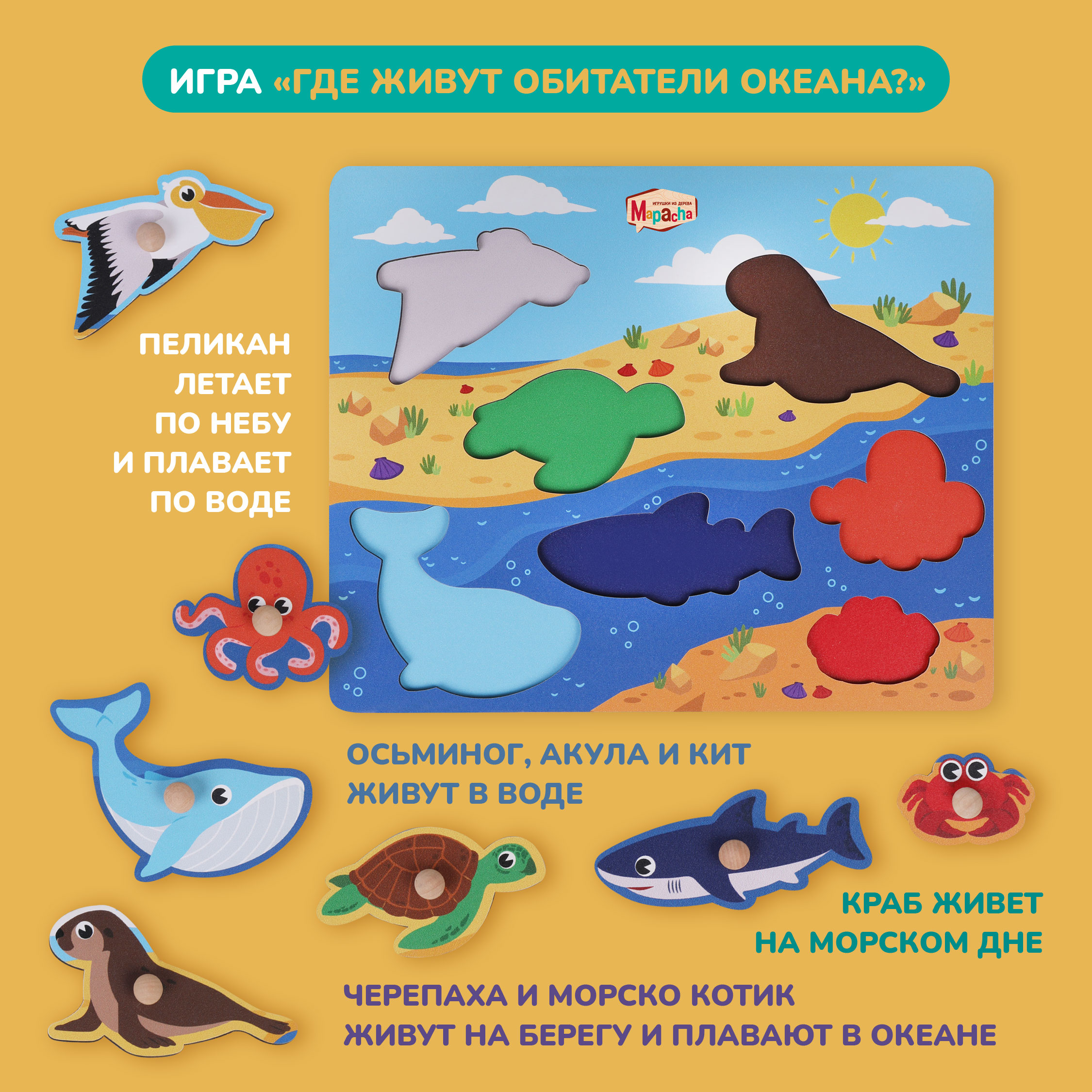 Игрушка Mapacha рамка-вкладыш Монтессори Мелкая моторика - фото 6