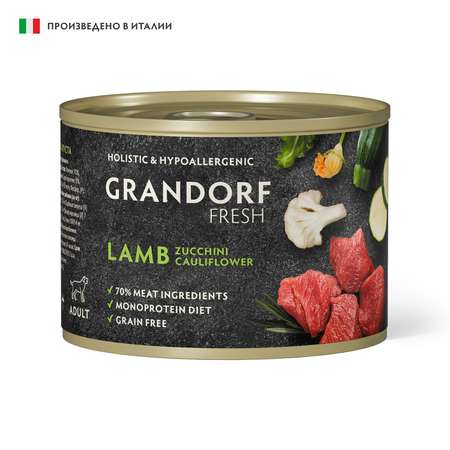 Консервы для собак GRANDORF FRESH Паштет из ягненка с цукини и цветной капустой 200г