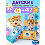 Влажные салфетки AURA 200 шт. 6 упак.