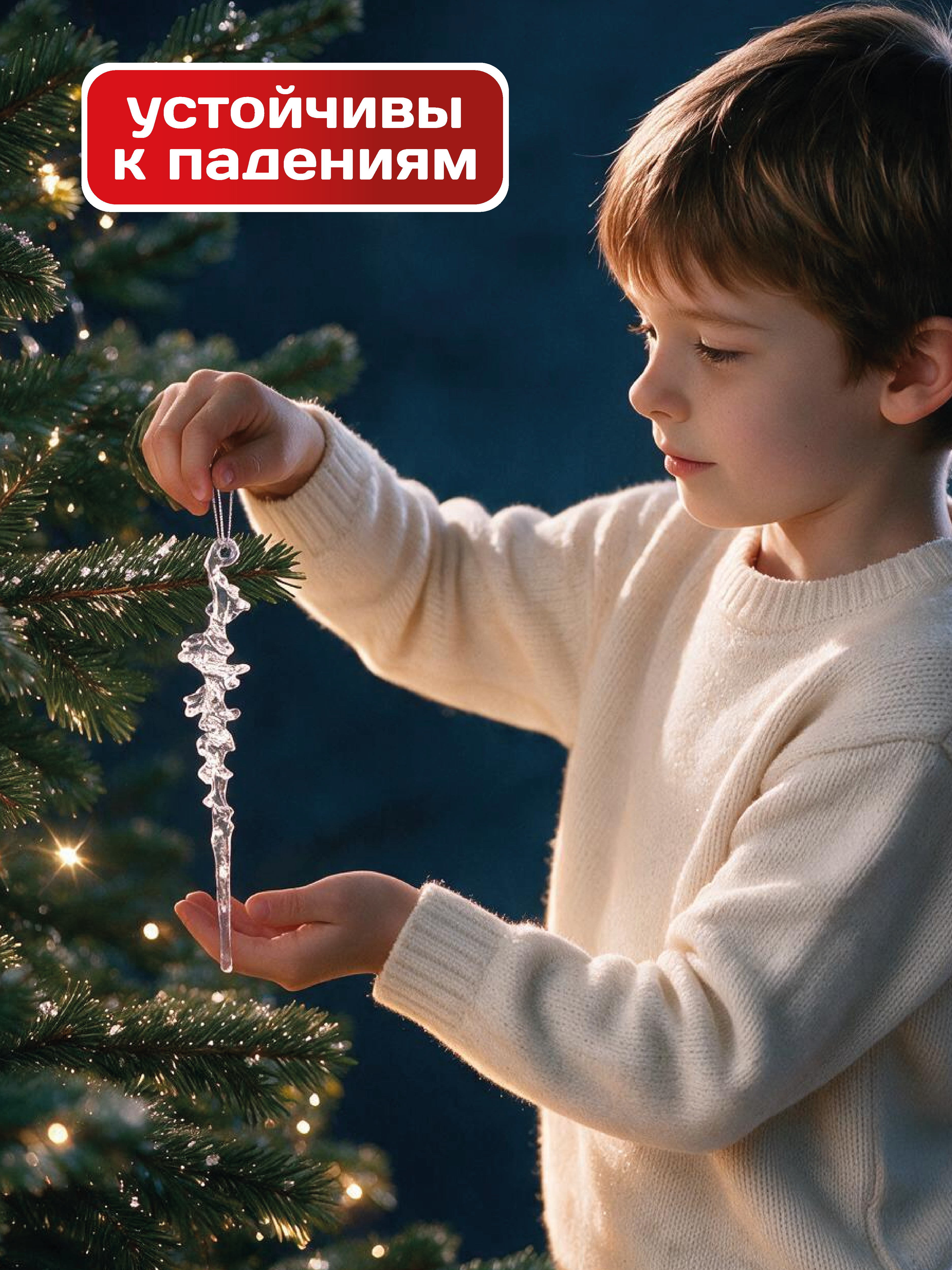 Елочные игрушки сосульки 12 шт AXLER прозрачные набор украшений - фото 3