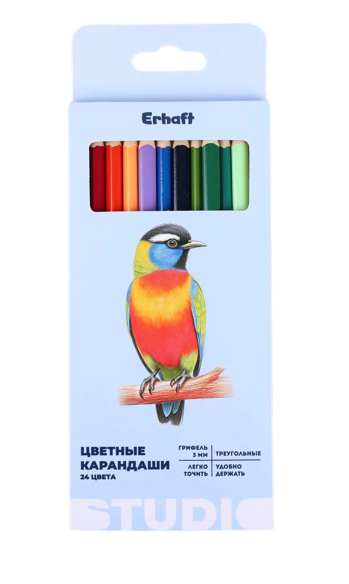 Изображение товара Цветные карандаши Erhaft Studio 12 штук двухсторонние трёхгранные с 24 цветами