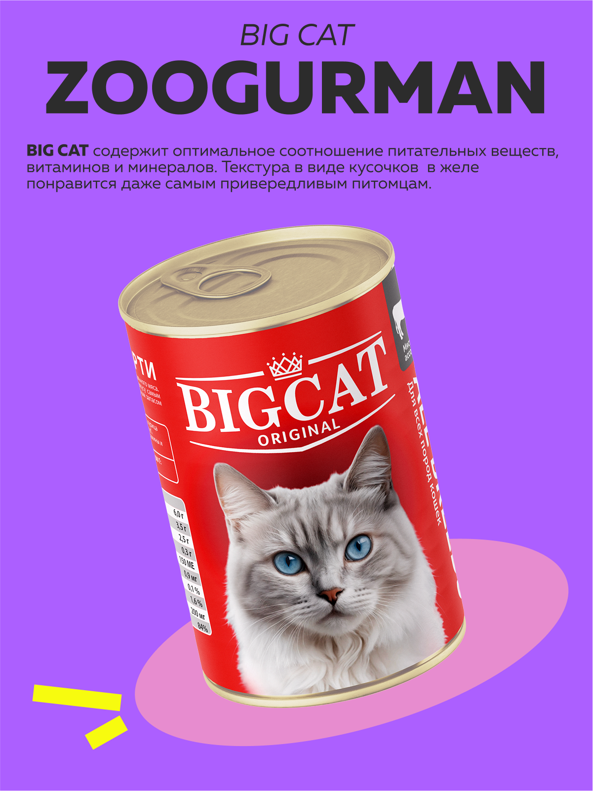 Корм влажный Зоогурман Big Cat Мясное ассорти 350 гр х 6 шт - фото 6