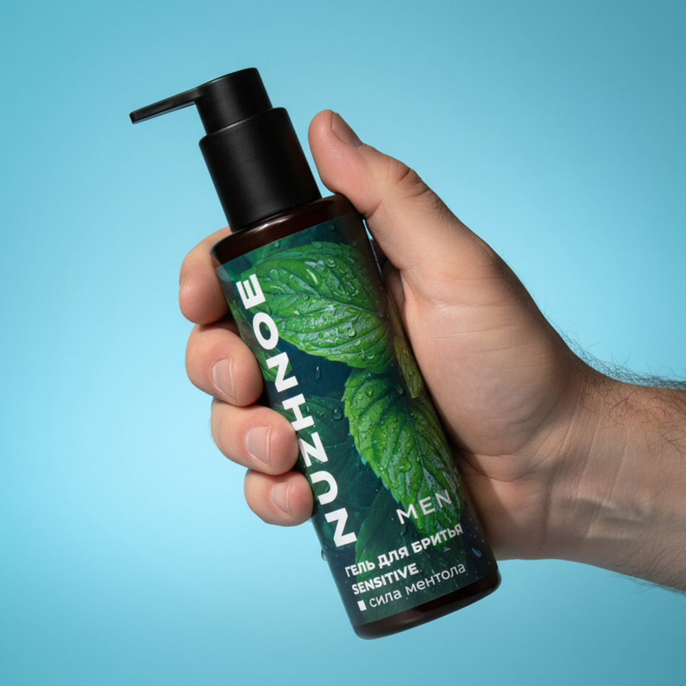Мужской увлажняющий гель NUZHNOE для бритья чувствительной кожи "Сила ментола" - фото 7
