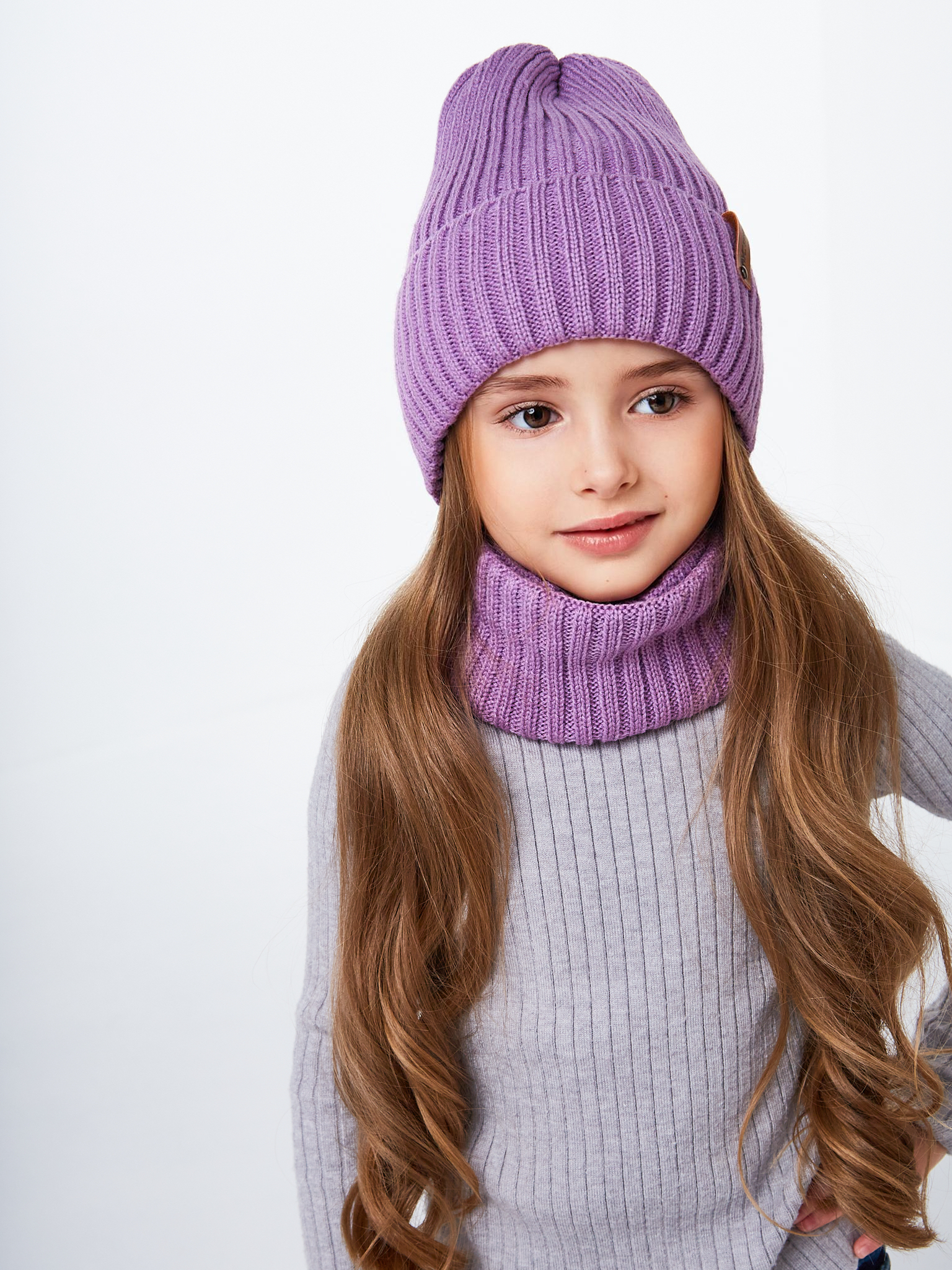 Шапка и снуд NYCkids NYC-H-104-GplainW-purp - фото 13