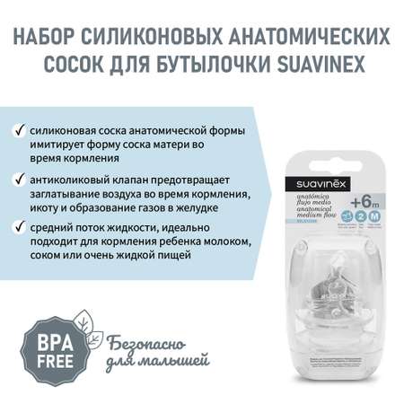 Соска Suavinex Anti-Colic силикон (средний поток) 2 шт.