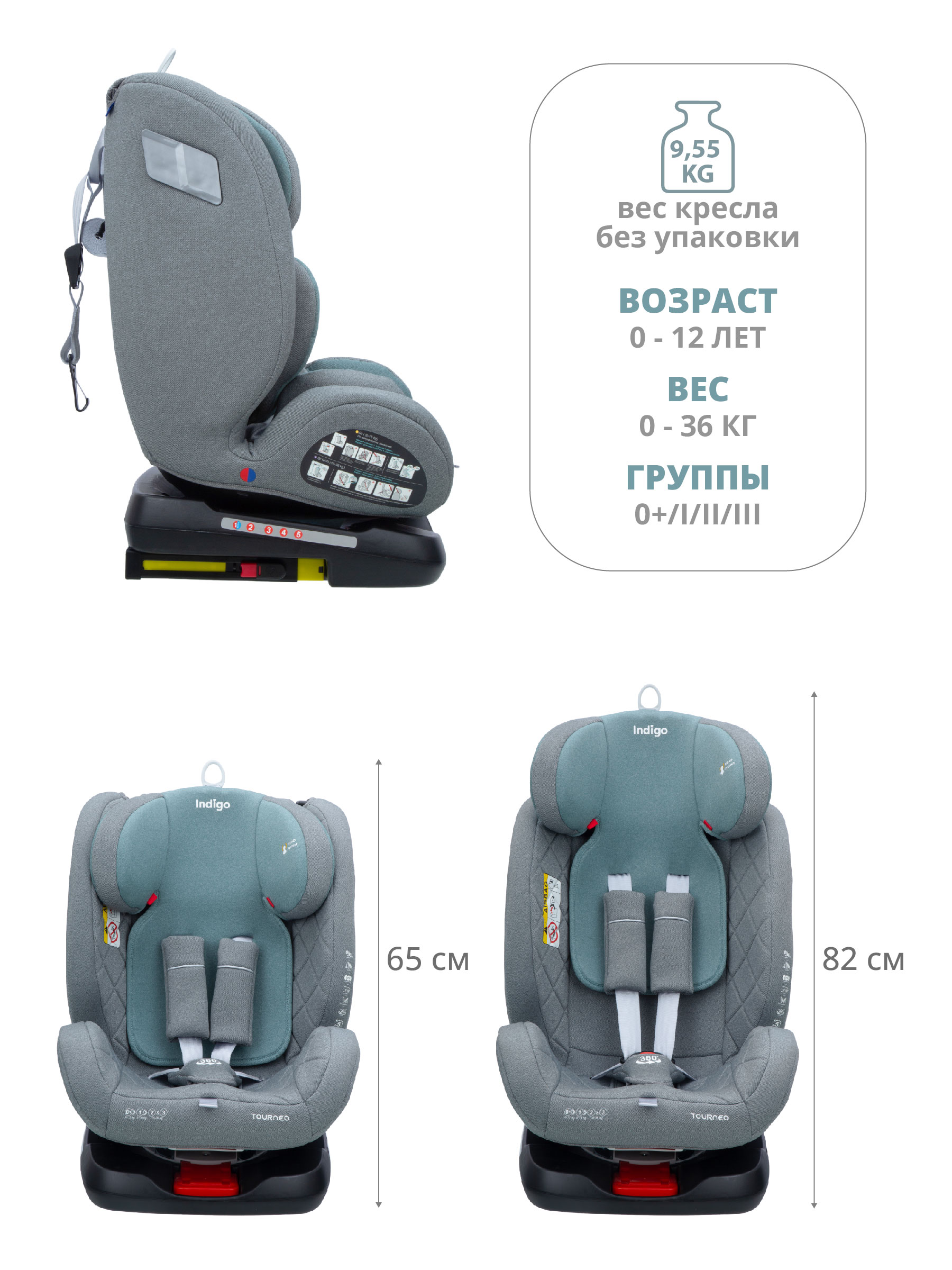 Автокресло Indigo Tourneo Isofix 0+/1/2/3 (0-36 кг) серый - фото 12