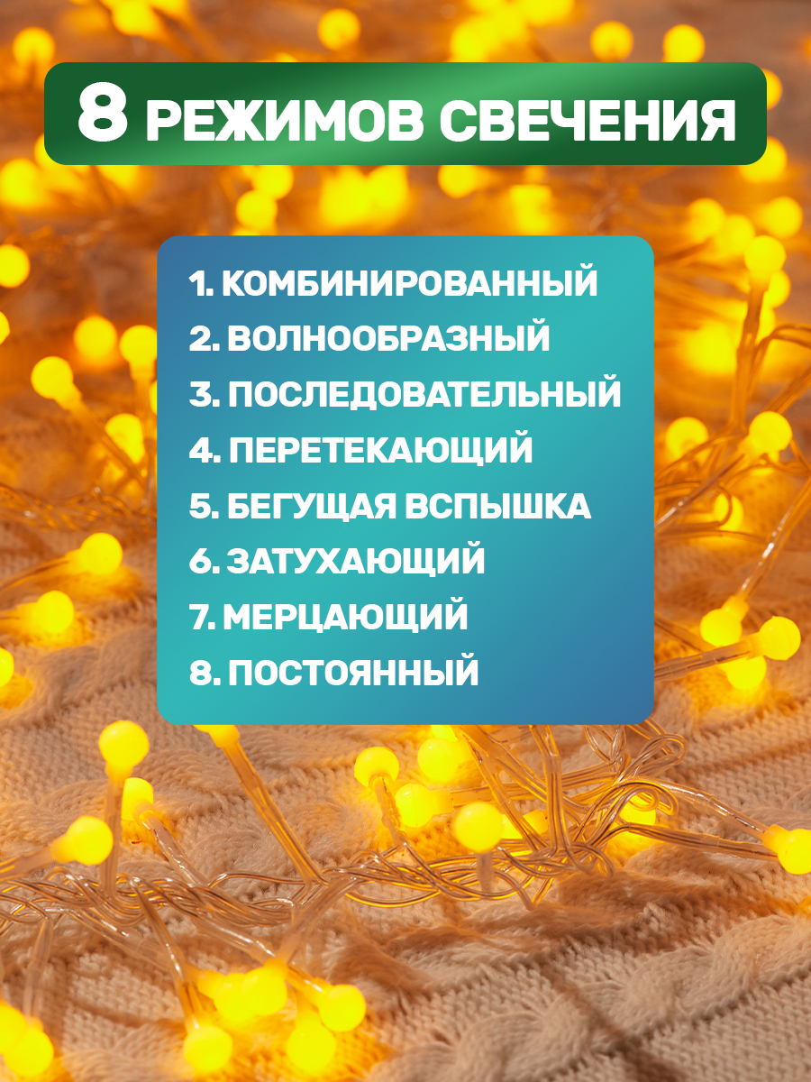 Светодиодная гирлянда NEON-NIGHT Мишура 3 м 8 режимов желтое свечение 303-601 - фото 3