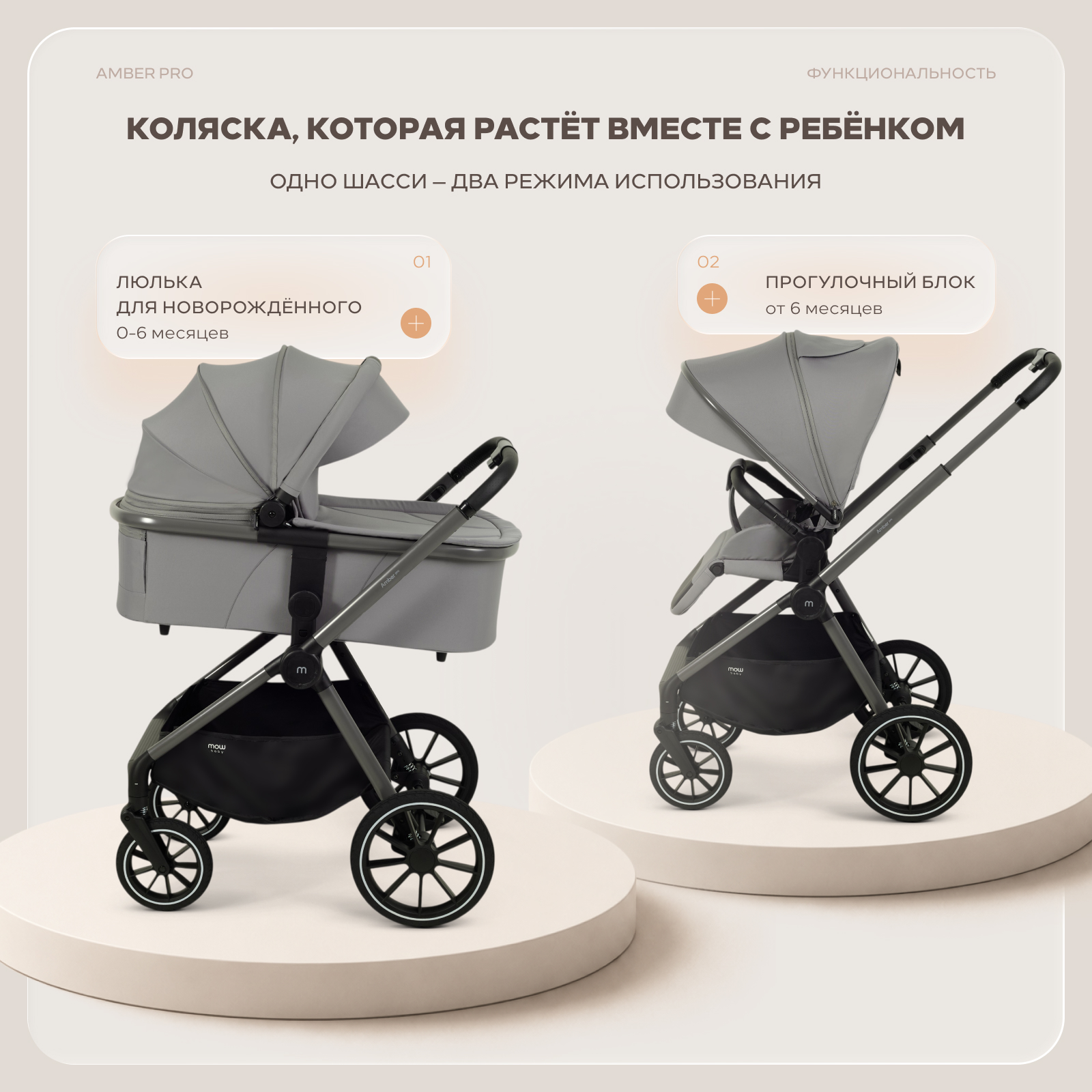 Коляска 2в1 MOWbaby Amber pro серый - фото 2