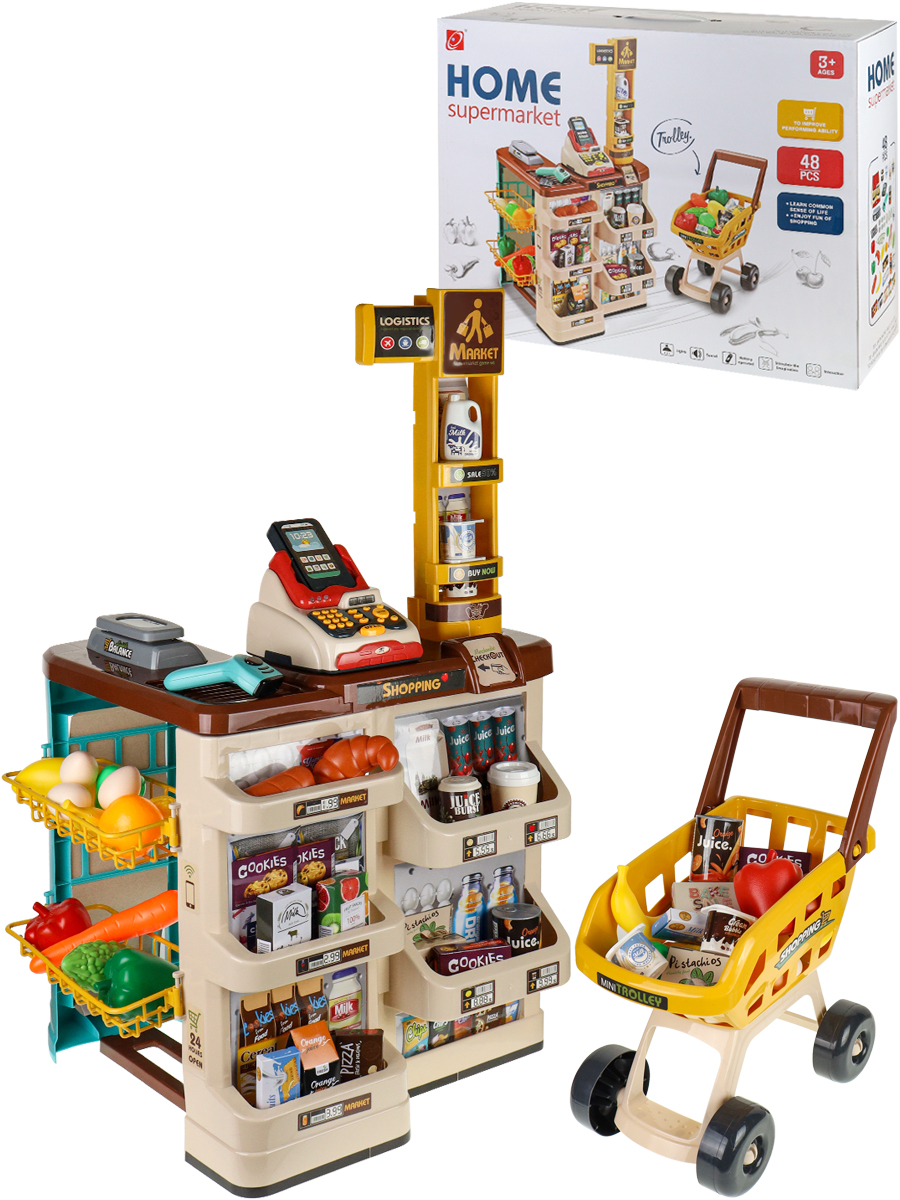 Игровой набор Рыжий кот касса, прилавок, продукты, тележки и корзинки - фото 1