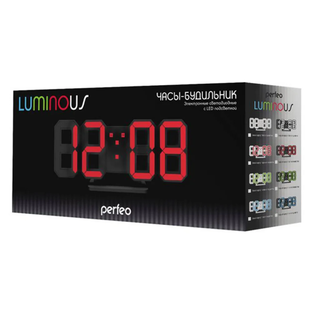 LED часы-будильник Perfeo LUMINOUS черный корпус зелёная подсветка PF-663 - фото 2