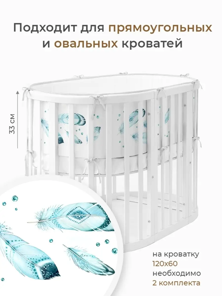Бортик в кроватку Dr. Hygge HG210301/Бирюзовый_перья - фото 2