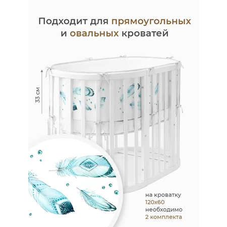 Бортик в кроватку Dr. Hygge HG210301/Бирюзовый_перья