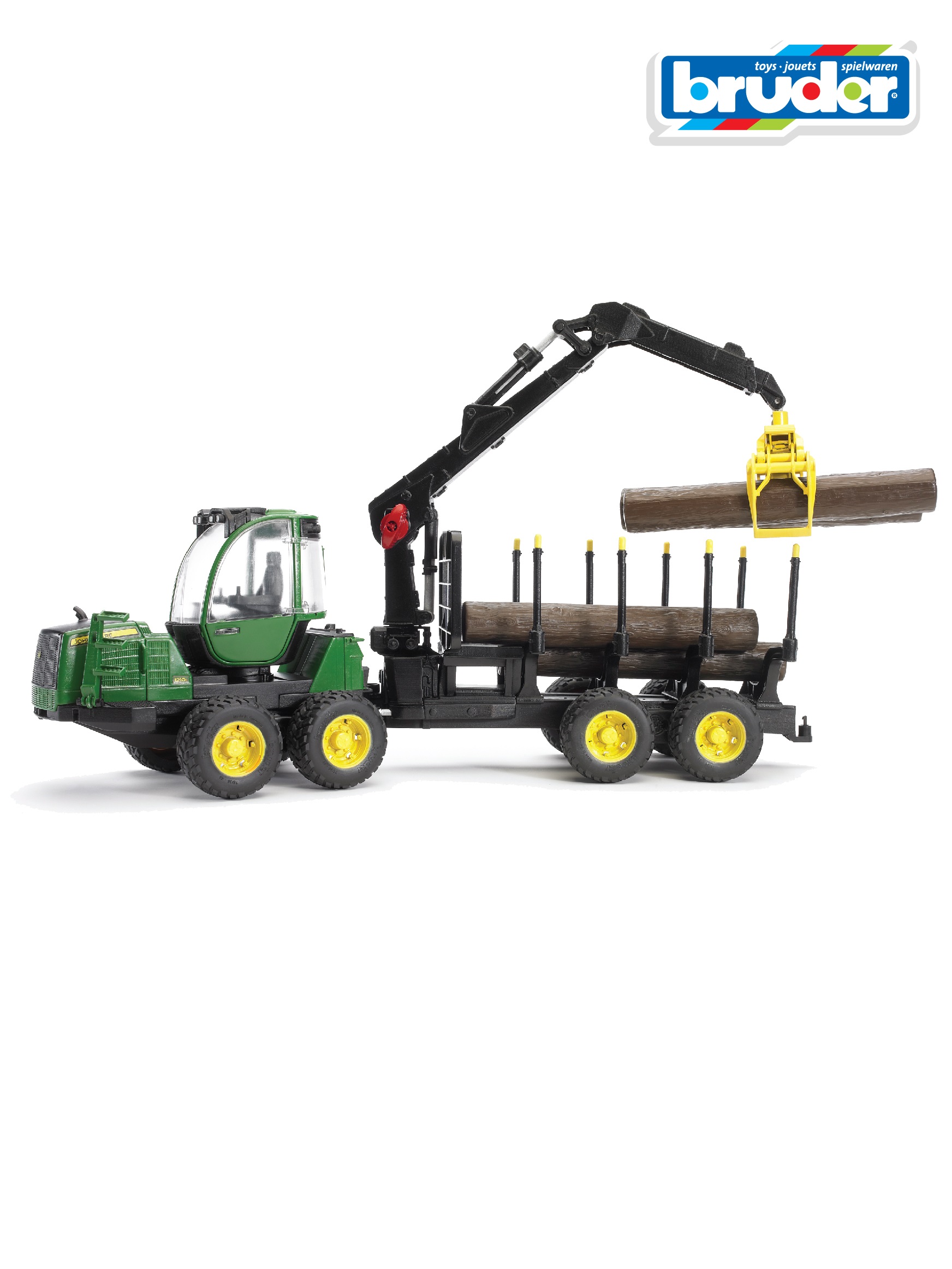 Трактор Bruder John Deere И прицеп, манипулятор, брёвна 02-133 - фото 1