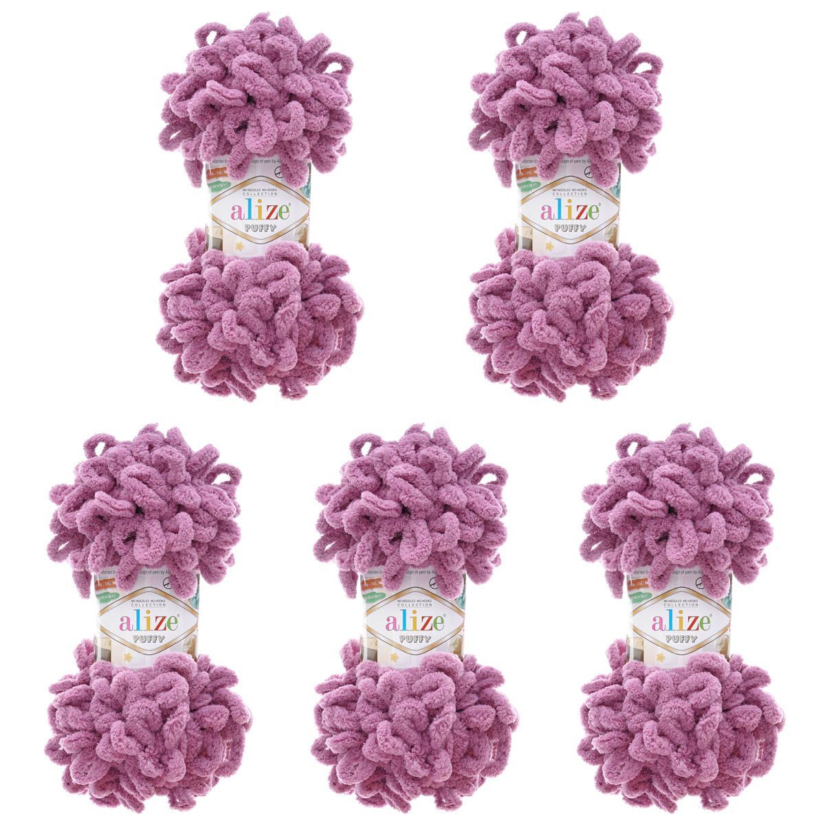 Пряжа для вязания Alize puffy 100 г 9 м микрополиэстер фантазийная плюшевая 28 ярко-сухая роза 5 мотков - фото 3