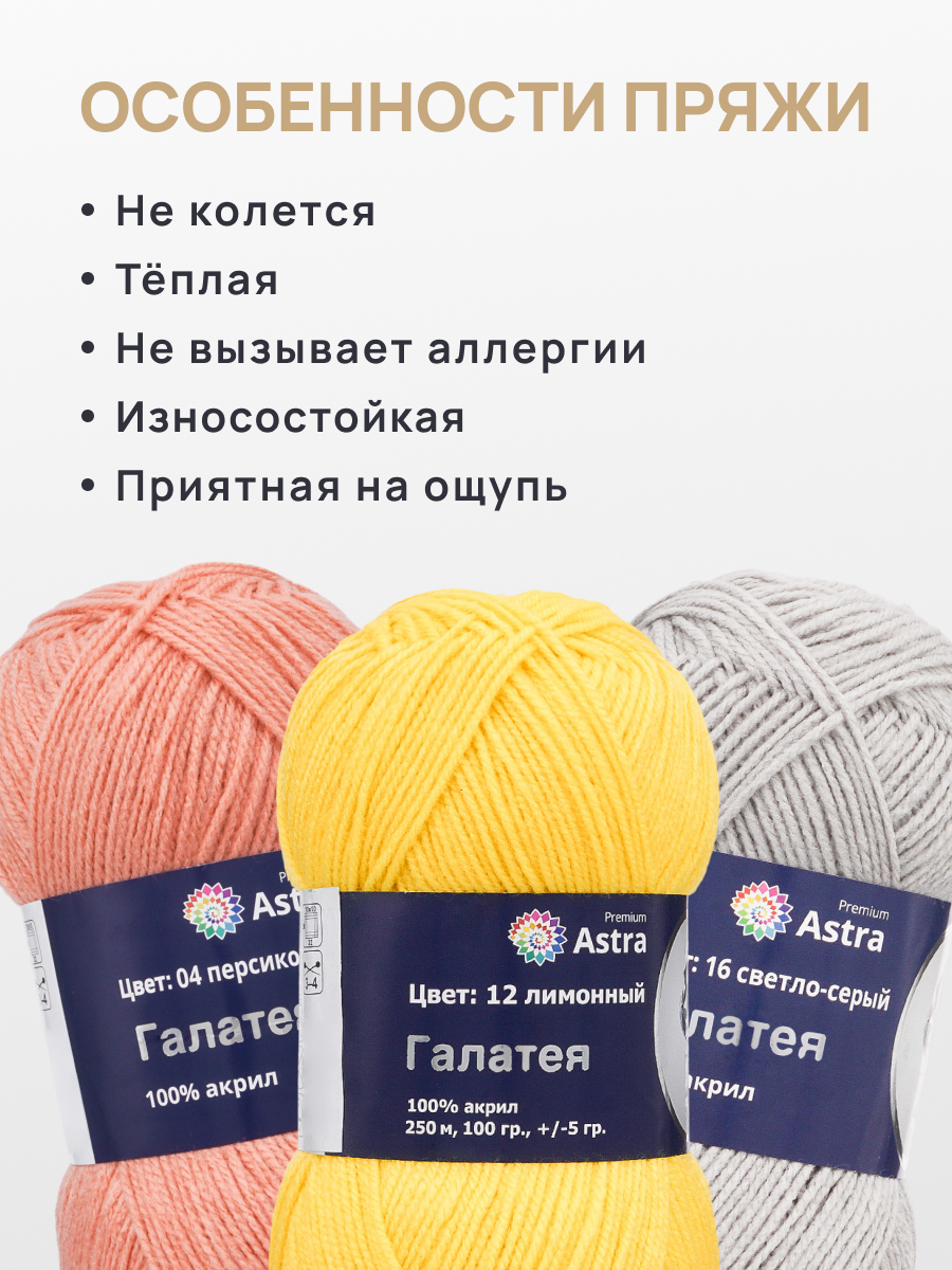Пряжа Astra Premium Галатея акриловая 100 г 250 м 12 лимонный 3 мотка - фото 3
