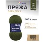 Пряжа Astra Premium Эвридика шерстяная 100 г 200 м 15 темно-зеленый 3 мотка