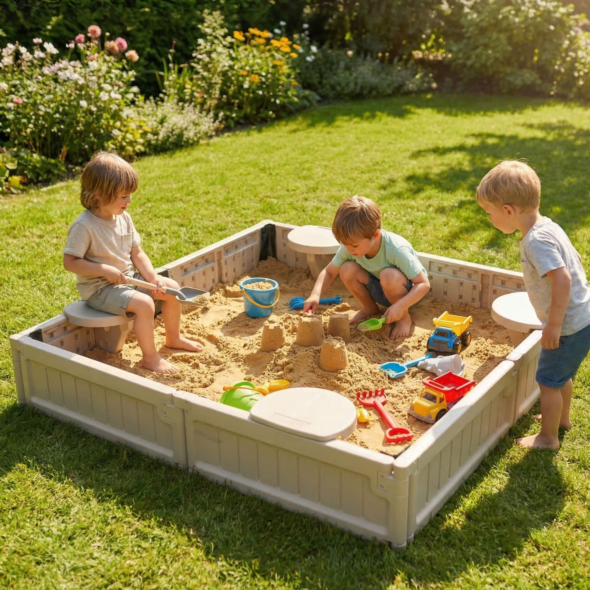 Песочница детская UNIX Kids квадратная 123х123 см пластиковая - фото 18