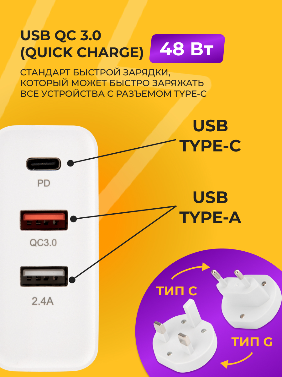 Зарядное устройство REXANT 2 USB и Type-C с переходниками - фото 2