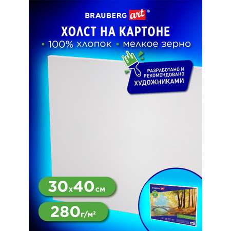 Холст Brauberg на картоне для рисования Art Classic 30*40см грунтованный