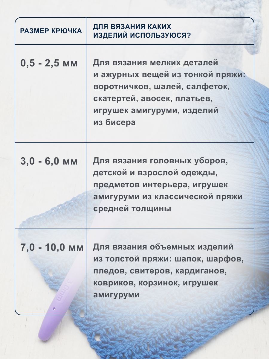 Крючок для вязания Hobby & Pro с резиновой мягкой ручкой металлический для тонкой и средней пряжи 3.0 мм - фото 4