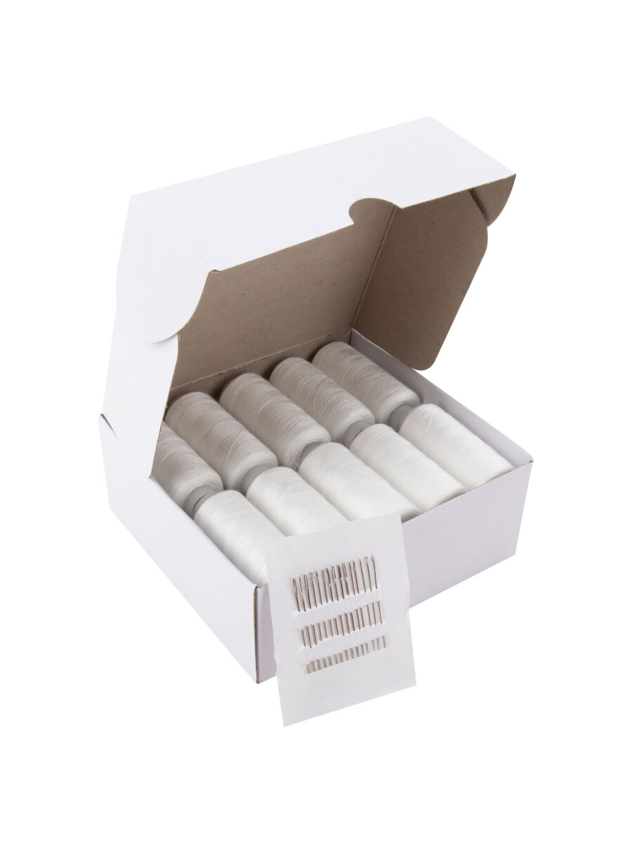 Нитки для шитья Develia армированные 40ЛШ 200 м швейный набор 20 штук с иголками белые - фото 9