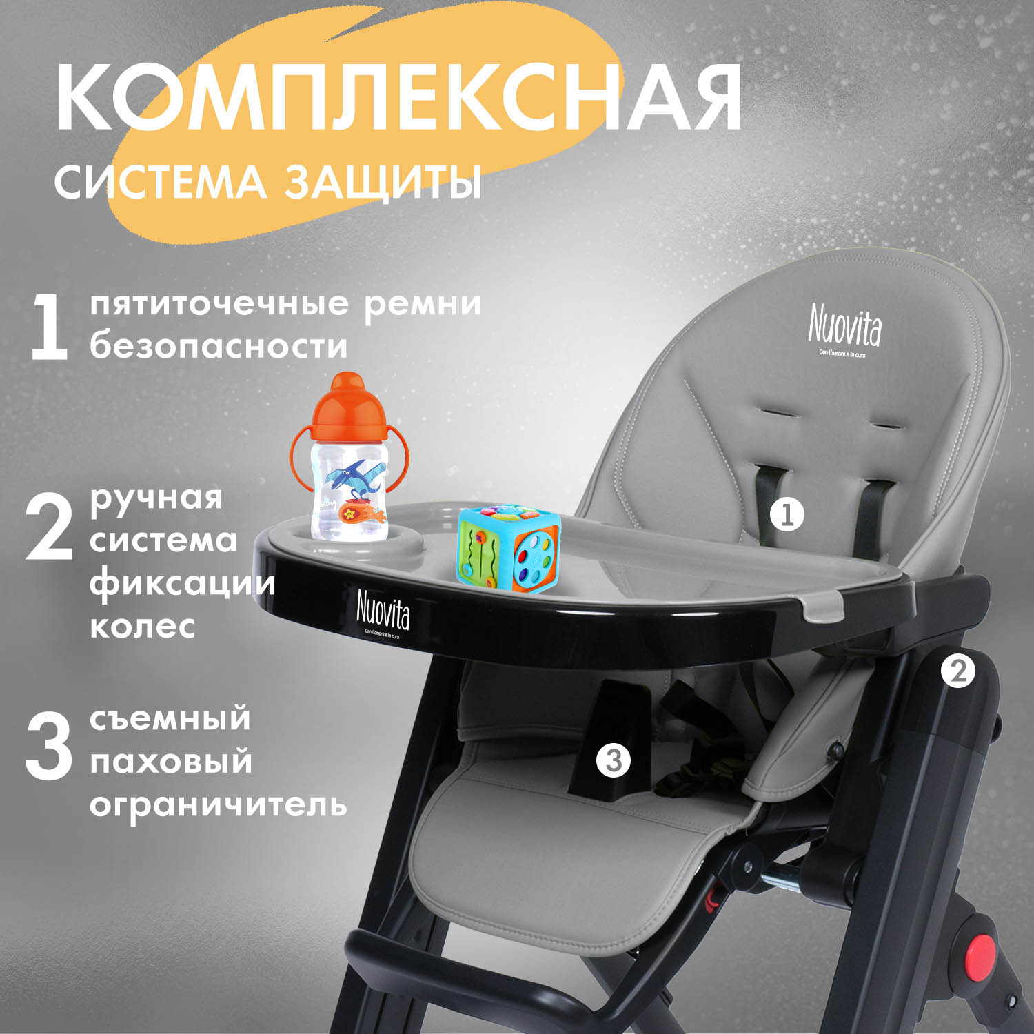 Стульчик для кормления Nuovita Futuro Senso Nero серый - фото 4