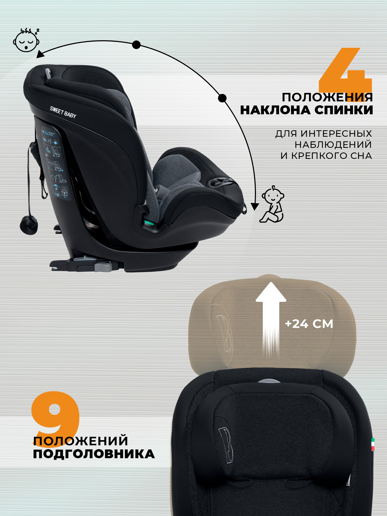 Автокресло Sweet Baby Gravity BH7613519 (О9) Black Isofix 1/2/3 (9-36 кг) черный - фото 8