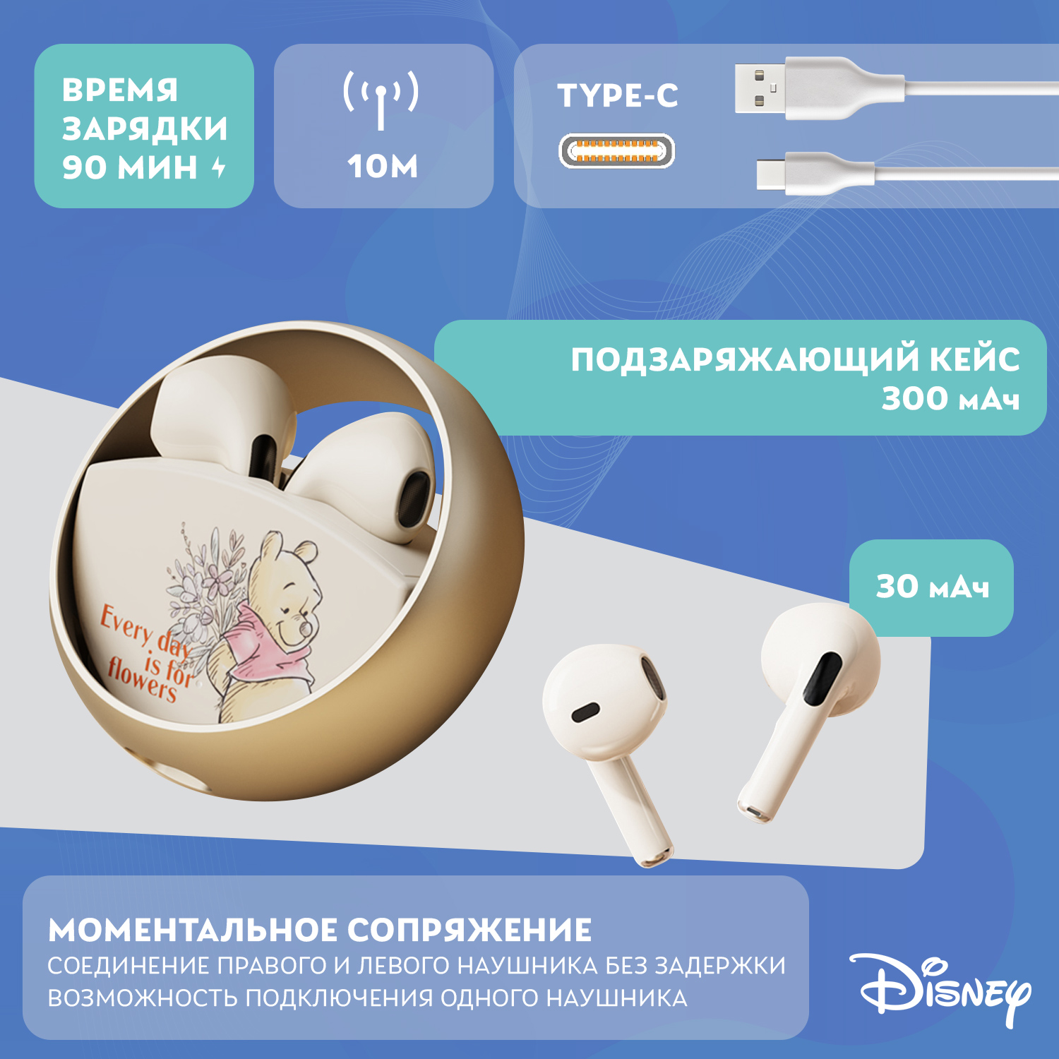 Наушники беспроводные Disney Винни-Пух QS-13 - фото 2