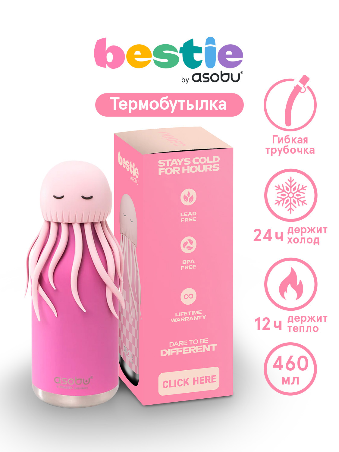 Термобутылка ASOBU Bestie Медуза, 460 мл - фото 1