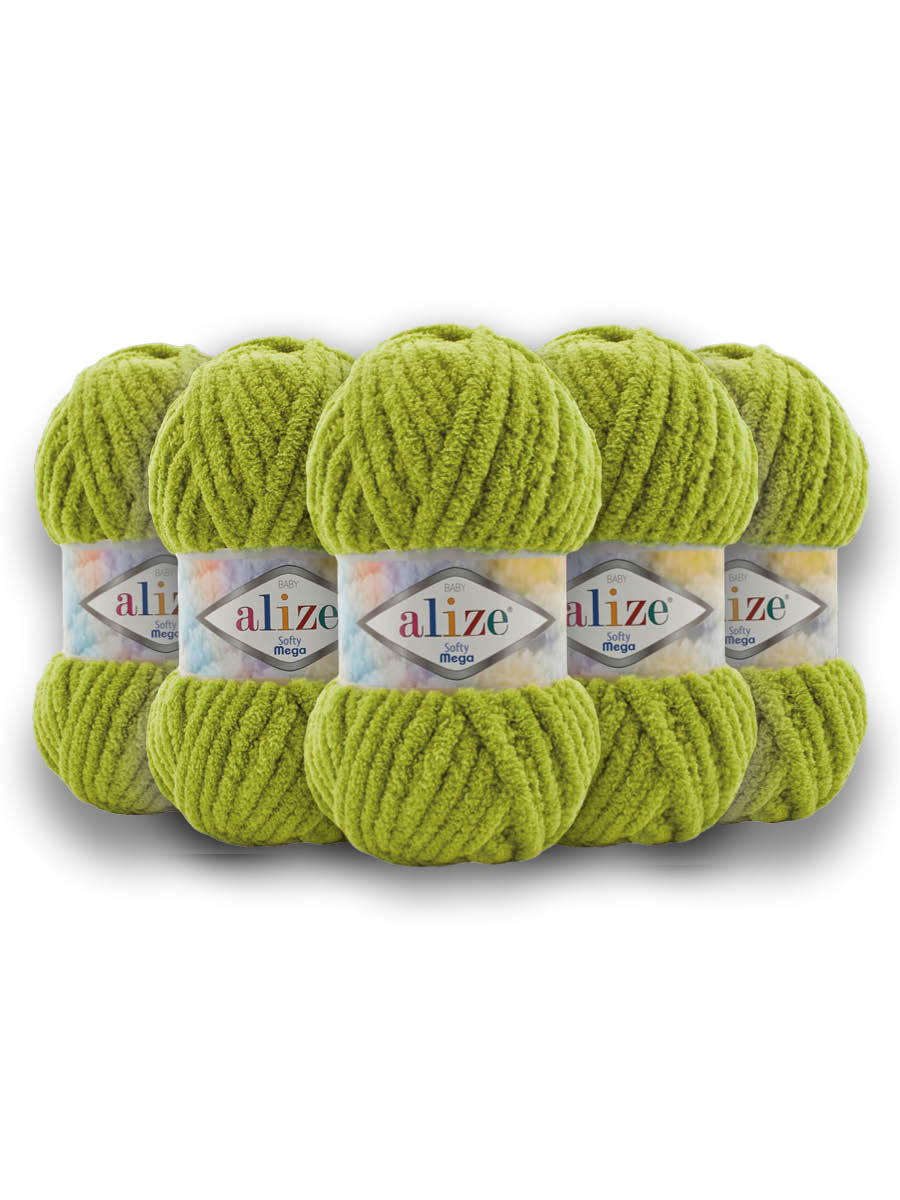 Пряжа для вязания Alize softy mega 100 гр 70 м микрополиэстер мягкая мягкая 11 фисташково-зелёный 5 мотков - фото 3
