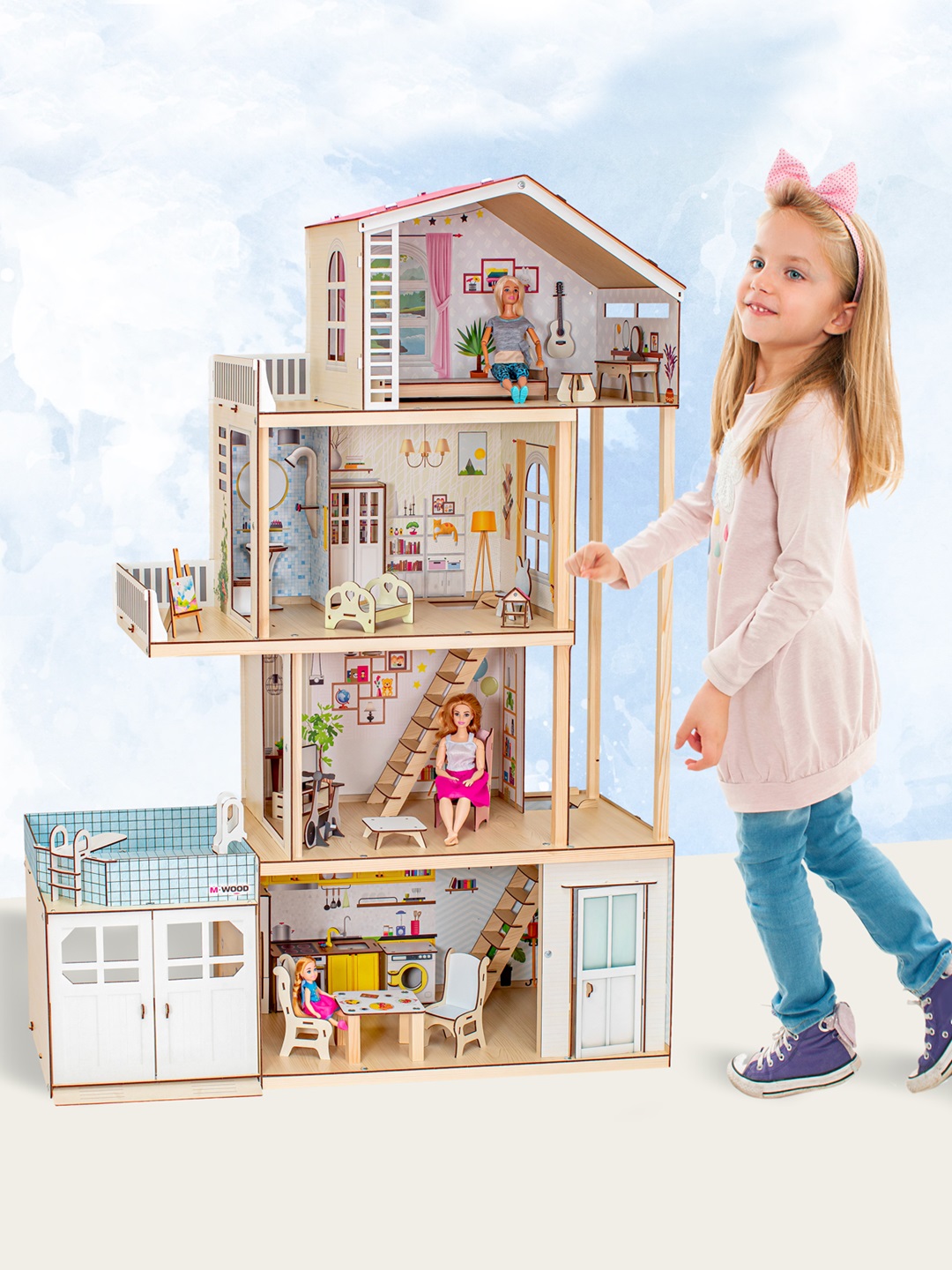 Домик для кукол M-WOOD 125 см с мебелью 3036 - фото 2