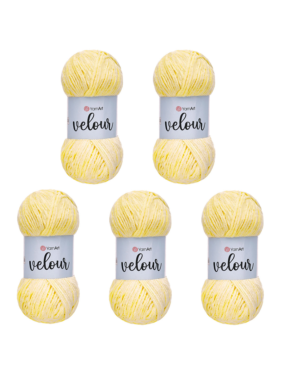 Пряжа для вязания YarnArt Velour 100 г 170 м микрополиэстер мягкая велюровая 5 мотков 844 лимонный - фото 5