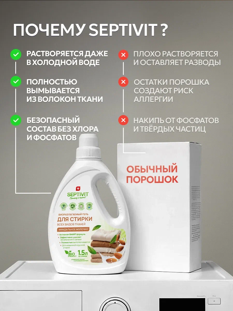 Гель для стирки SEPTIVIT Миндальное молочко 1.5 л - фото 9