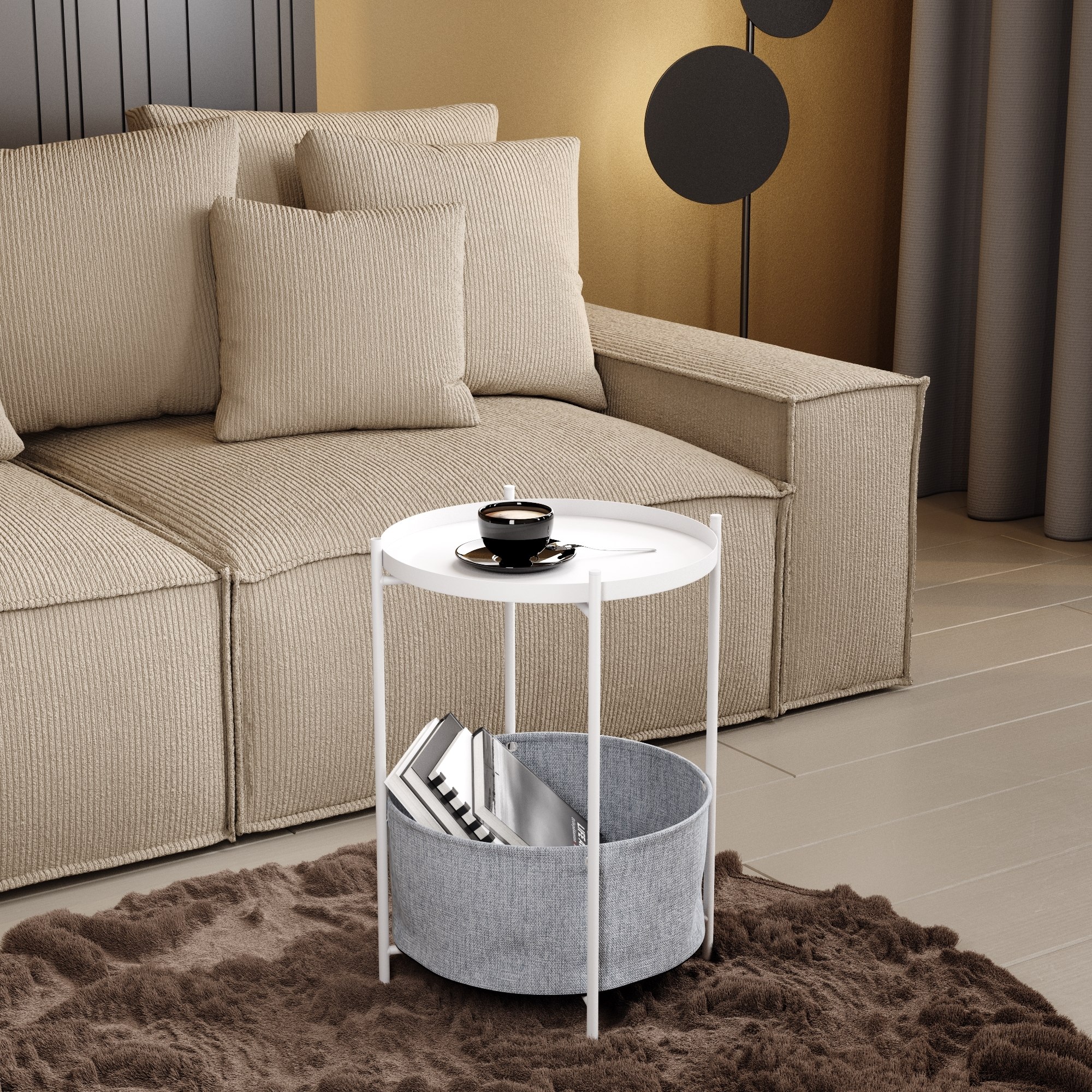 Стол журнальный LAVARIS Берген рогожка 82/82/ белый муар - фото 6