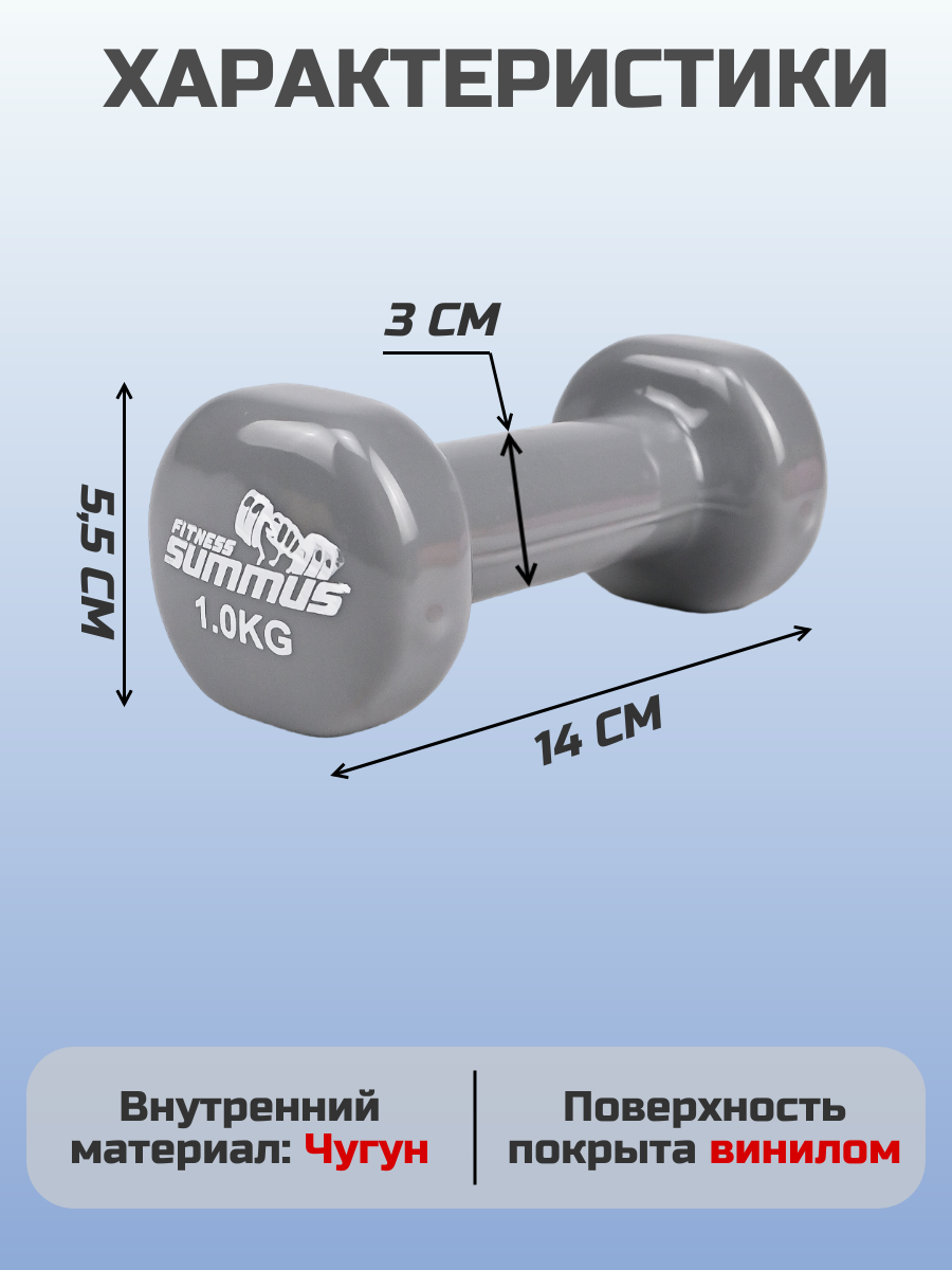 Гантели Summus винил/чугун серые - фото 2