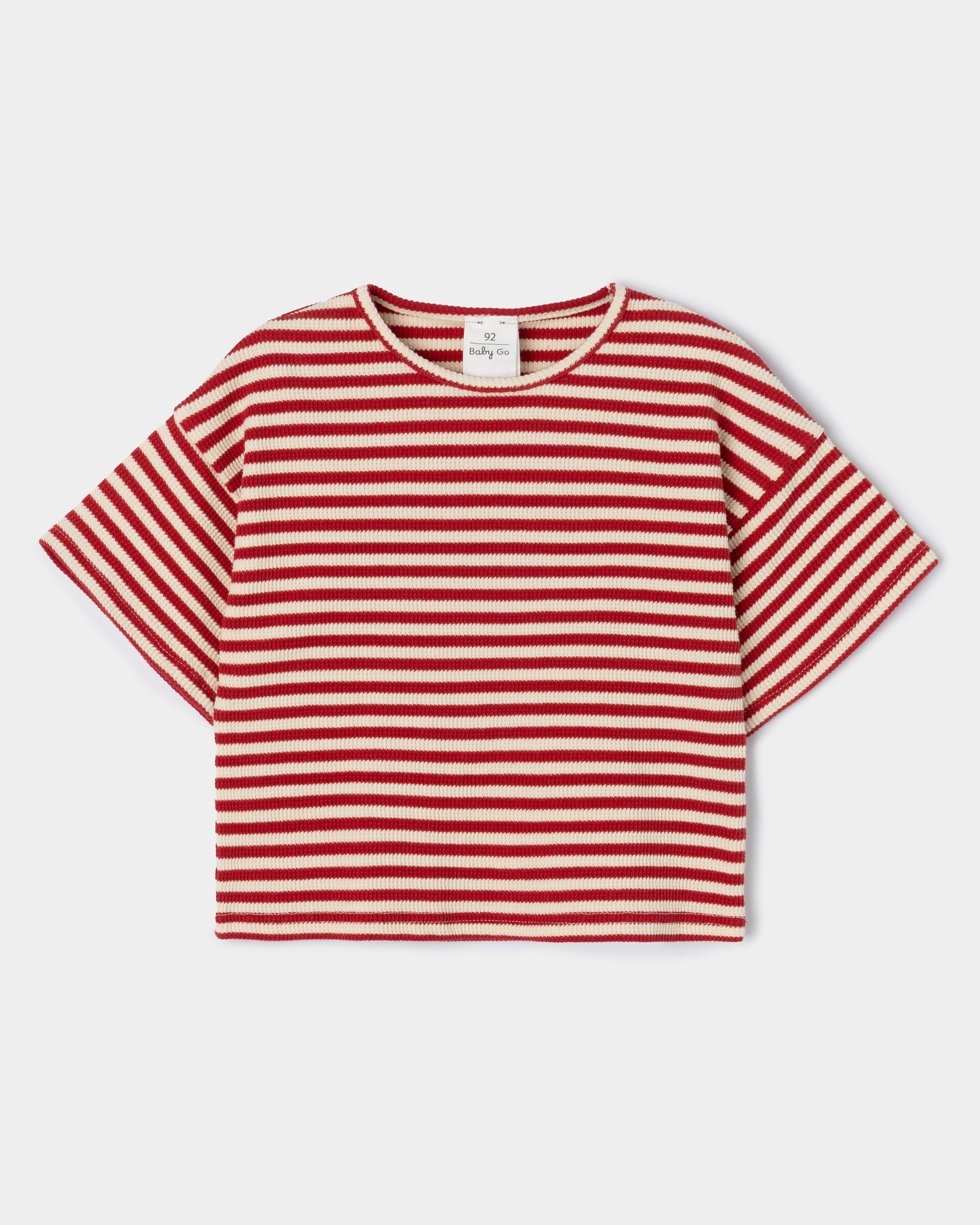 Изображение товара Футболка BabyGo 86 для девочки красная в полоску хлопковый трикотаж