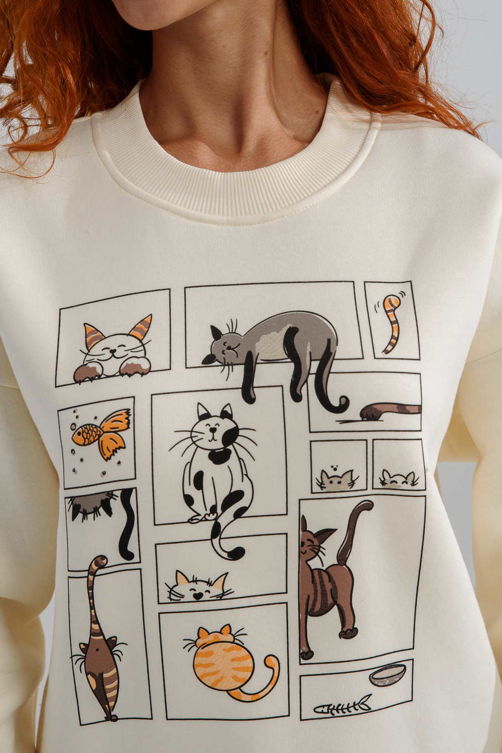 Свитшот Натали Суслова 8569 молочный+коты - фото 10