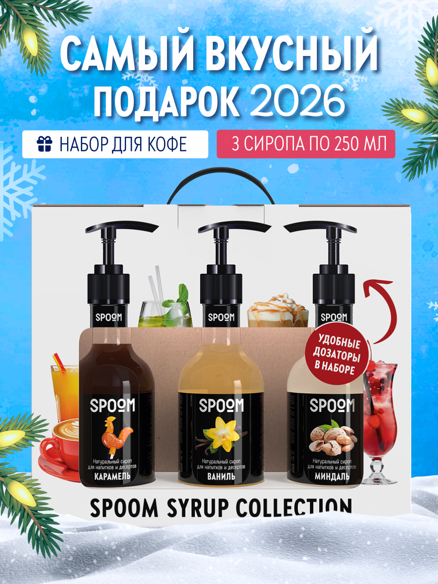 Набор сиропов SPOOM Ваниль Карамель Миндаль для кофе 3шт 250мл + 3 дозатора - фото 1