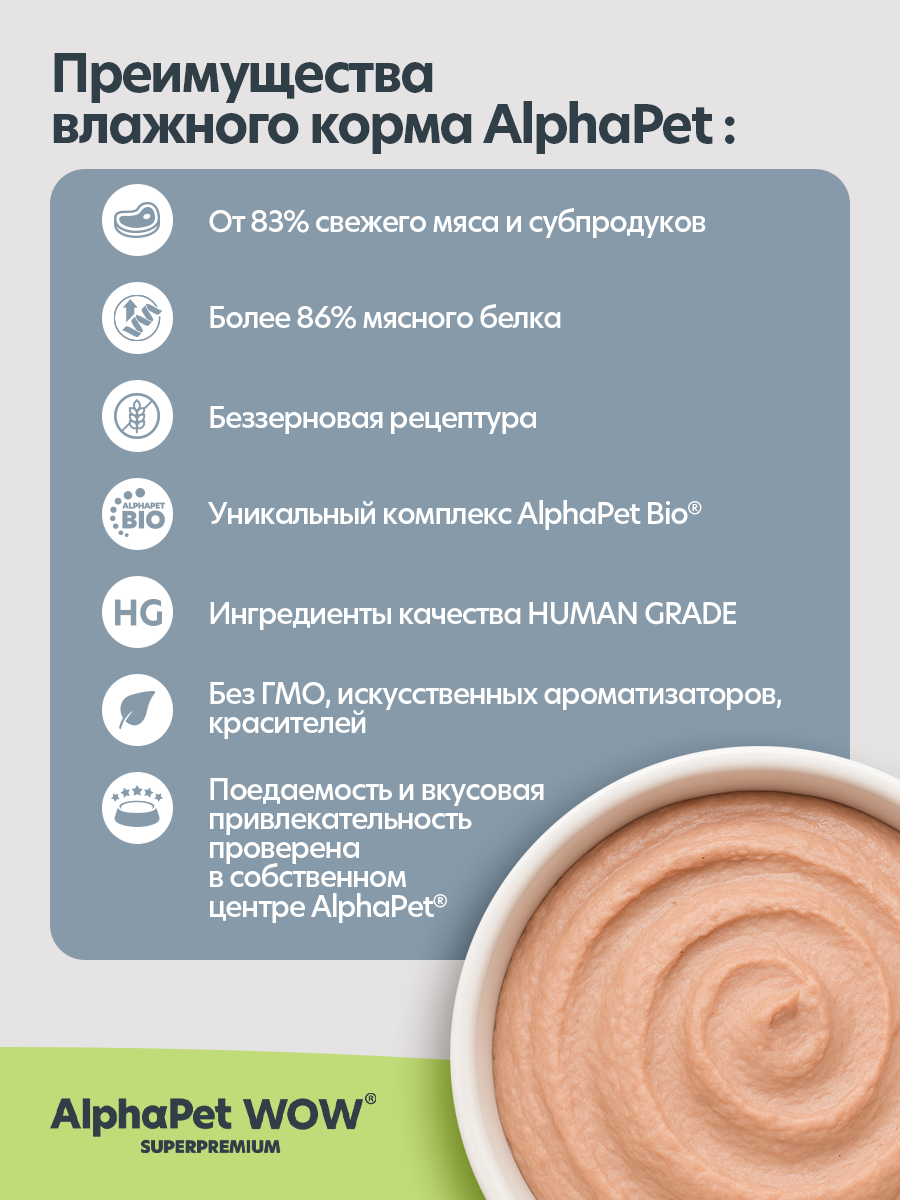 Пауч 28 шт Влажный полнорационный корм AlphaPet для взрослых кошек паштет с кроликом AlphaPet WOW Superpremium, 85 г - фото 3