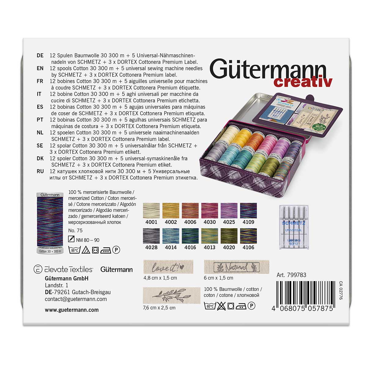 Нитки для шитья набор швейный Guttermann Cotton 30/300м 12 катушек 100% хб - фото 4