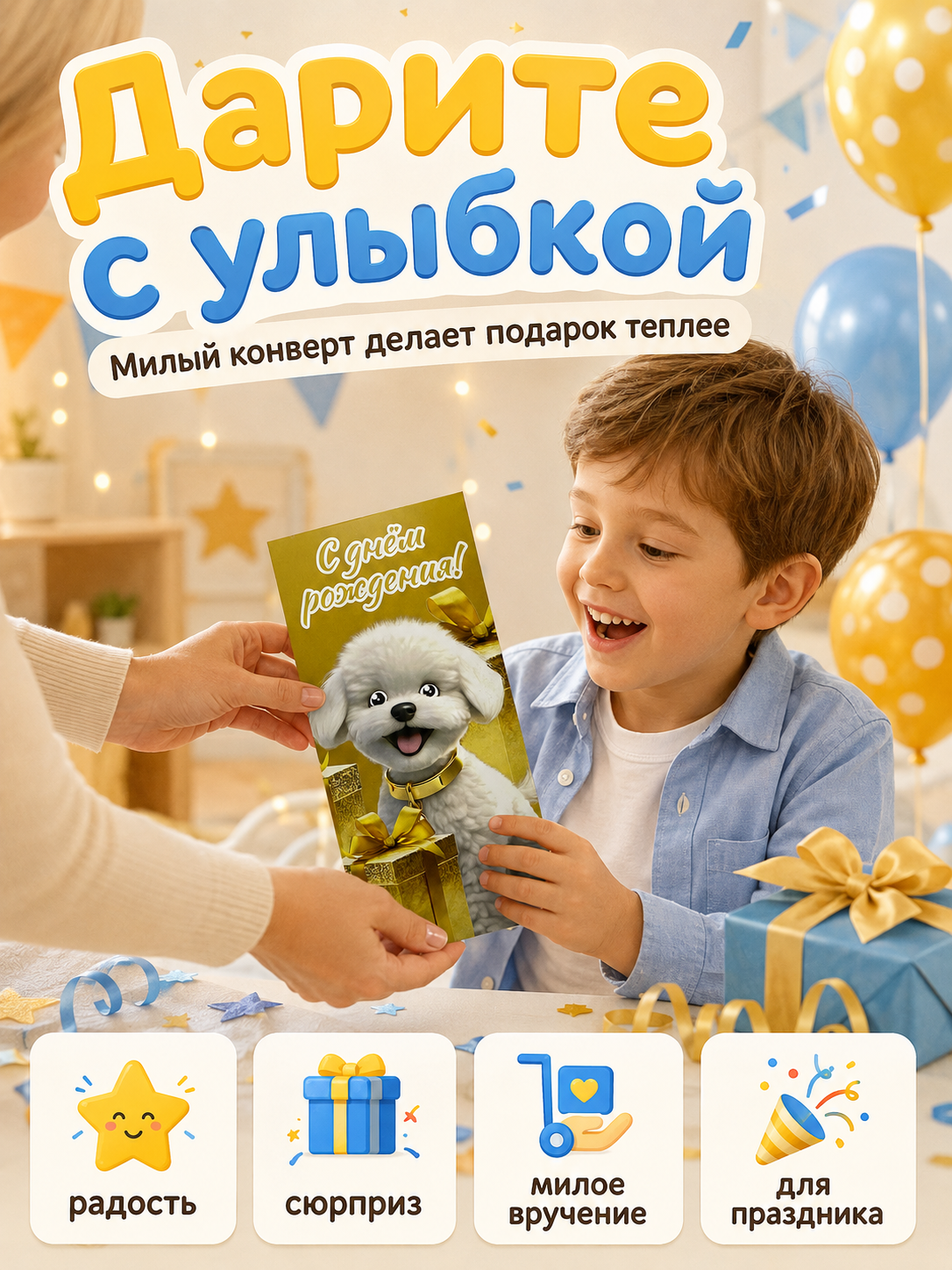 Конверты для денег детские Филькина Грамота С днём рождения с собачкой 10шт - фото 7